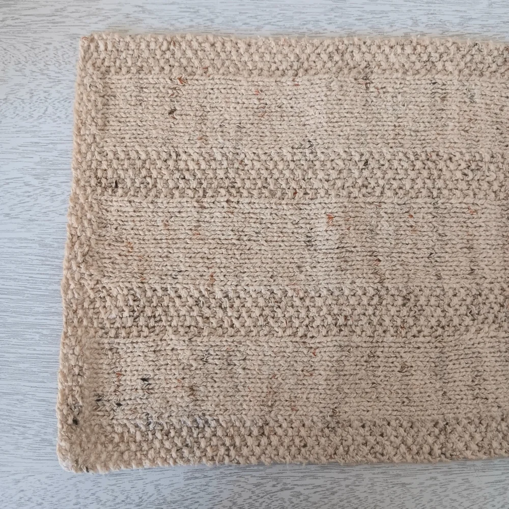 Hand Crafted Handknit Oatmeal Textured Stripe Cotton Blend Short Table Runner